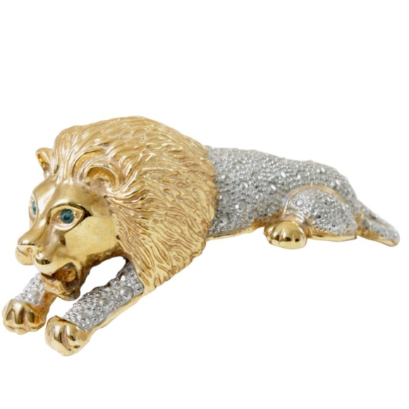 Roaring Lion Brooch Large Figural Shoulder Pin Vintage Rare Cat Lover - Picture 1 of 8